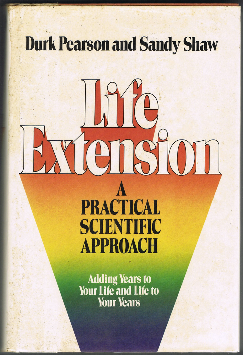 Capa de um livro com um gr&aacute;fico com as cores do arco-&iacute;ris e o texto &lsquo;Life Extension.&rsquo;