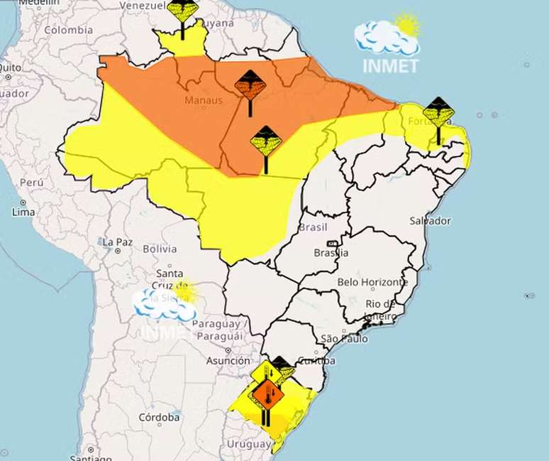 Inmet faz alertas para mudança do tempo neste fim de semana