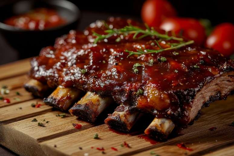Costela su&iacute;na com molho de pimenta 