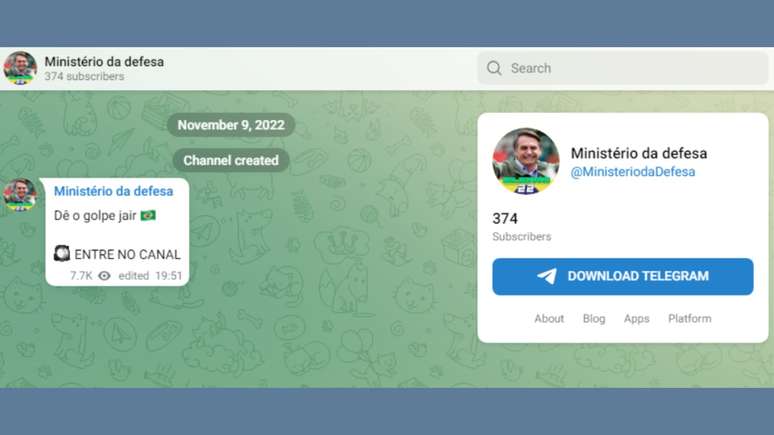 Publicação feita no canal “Ministério da defesa” no Telegram