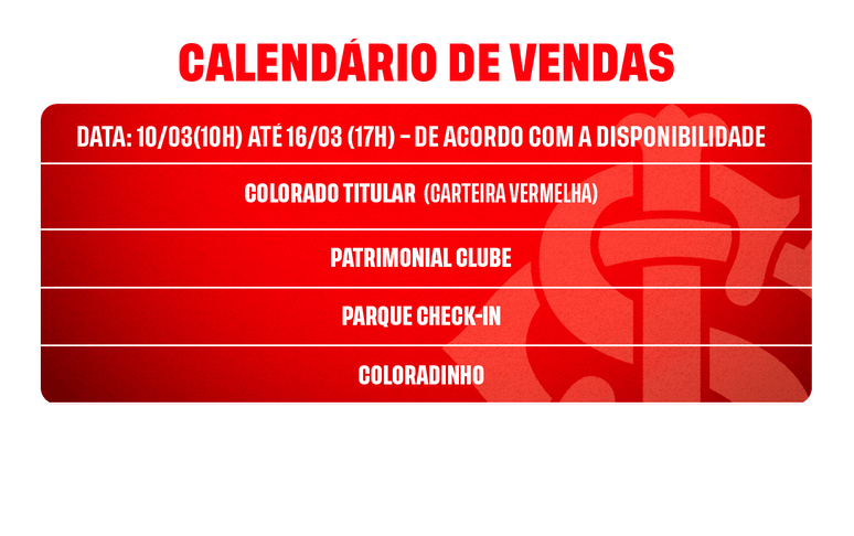 Calendario de la venta de boletos 