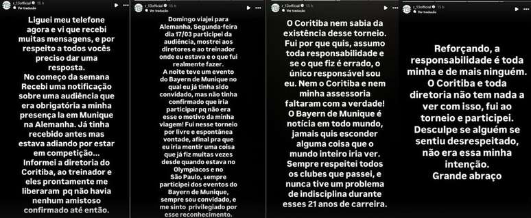 Rafinha se pronuncia nas redes sociais. 
