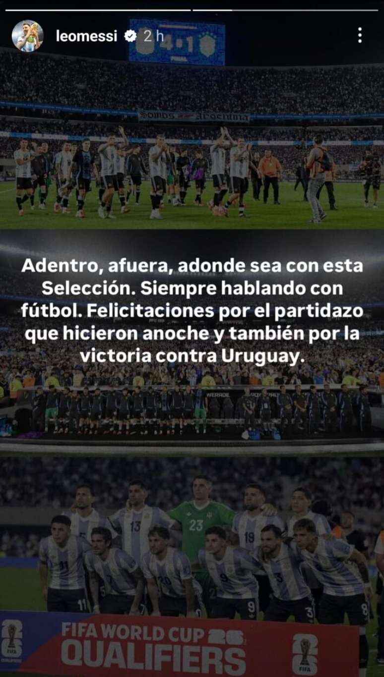 Messi parabenizou seleção argentina pelas vitórias e deu indireta para Raphinha: 'Sempre falando pelo futebol'