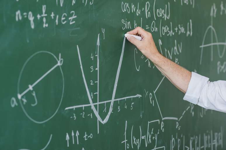 Imagem mostra pessoa desenhando função matemática.