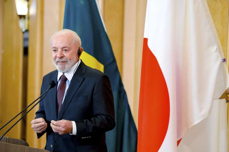 O presidente Lula (PT) em coletiva à imprensa no encerramento de sua viagem ao Japão