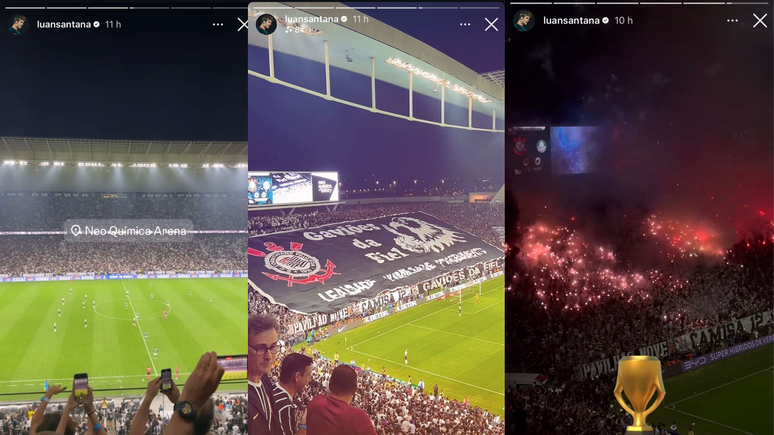 Luan Santana marcou presença no estádio Neo Química Arena para acompanhar a final do jogo do Timão contra o Palmeiras