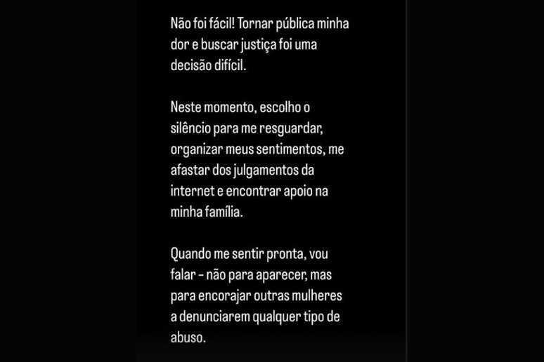 Post feito por Juliana nos Stories do Instagram foi a primeira manifesta&ccedil;&atilde;o p&uacute;blica sobre o caso