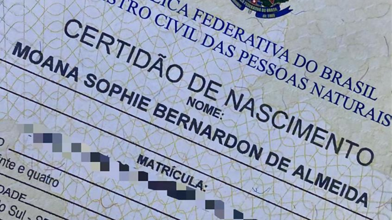 De surpresa, Leandro deu à filha o nome da princesa Moana; "Se um dia você tiver um filho e o pai for registrar, vá junto", brincou a mãe