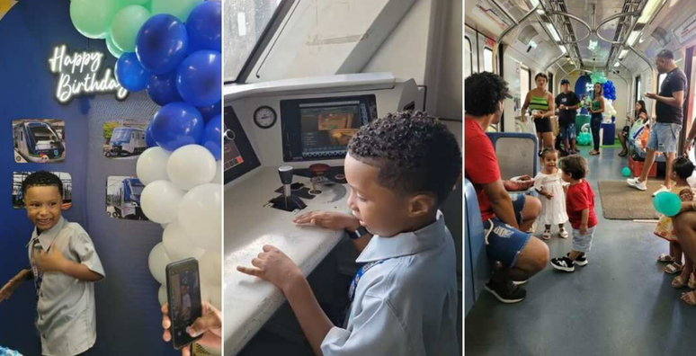 Erick, de 6 anos, teve um dia dos sonhos ao ganhar festinha no metrô