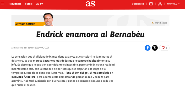 AS sobre Endrick