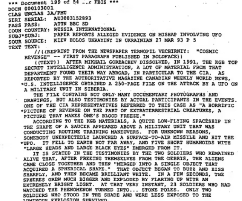 Trecho do documento desclassificado pela CIA