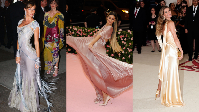 Gisele B&uuml;ndchen com looks ic&ocirc;nicos em edi&ccedil;&otilde;es do Met Gala