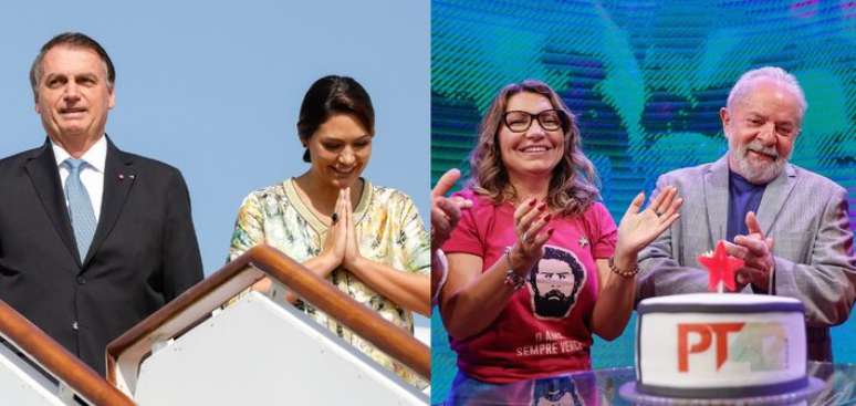 O presidente Luiz In&aacute;cio Lula da Silva (PT), a primeira-dama Ros&acirc;ngela da Silva, a Janja, o ex-presidente Jair Bolsonaro (PL) e a ex-primeira-dama Michelle Bolsonaro.