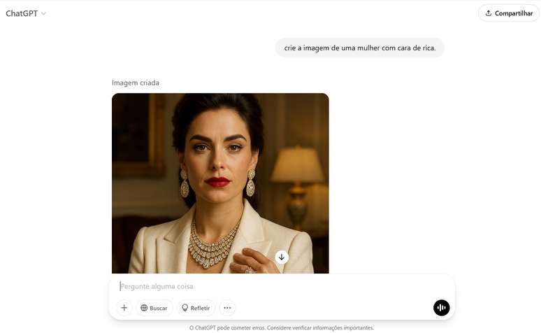 Um pedido ao ChatGTP mostra que até a Inteligência Artificial associa 'cara de rica' a uma pessoa branca, assim como na maioria da sociedade brasileira
