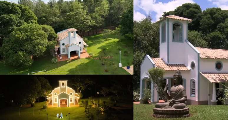 Um dos destaques da propriedade rural de Ana Maria &eacute; a capela cercada pela natureza; &agrave; noite, a constru&ccedil;&atilde;o ganha um show de luzes