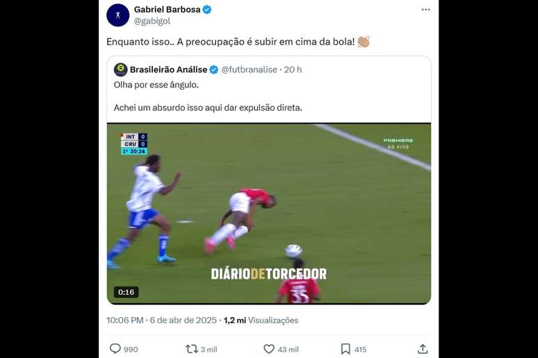 Confira a postagem de Gabigol &ndash;