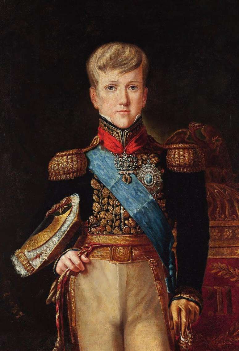 O imperador Pedro 2&ordm; aos 12 anos de idade vestindo o uniforme imperial de gala, em pintura de&nbsp;F&eacute;lix &Eacute;mile Taunay, feita em 1838