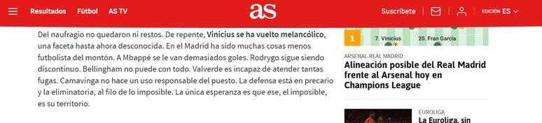 Jornais da Espanha repercutem derrota do Real Madrid