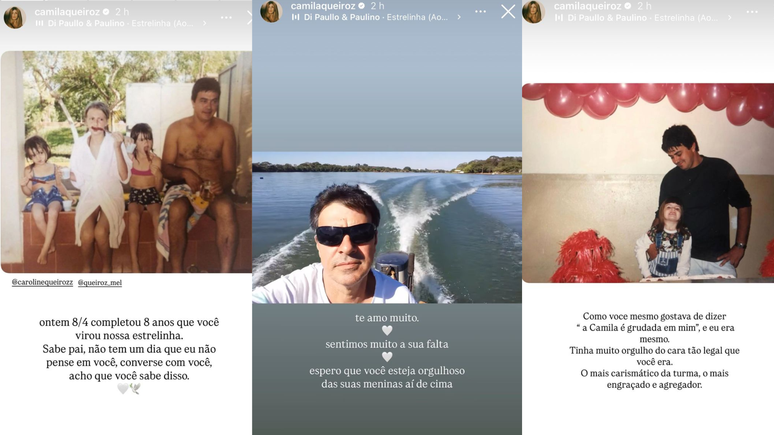 Stories da atriz Camila Queiroz em homenagem a seu pai