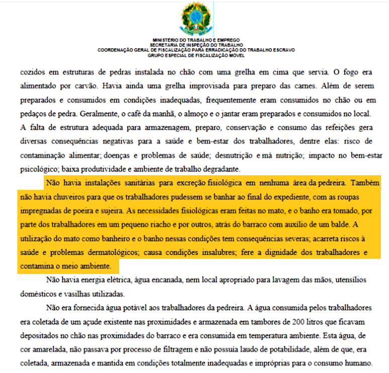 Relat&oacute;rio de inspe&ccedil;&atilde;o apontou falta de banheiro e chuveiros