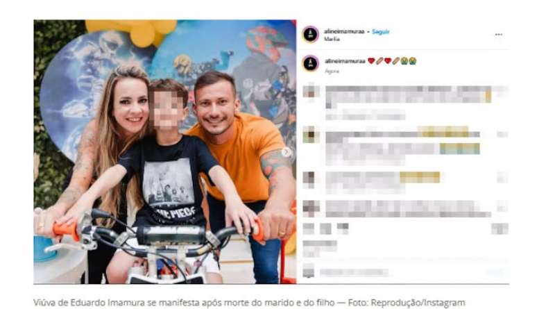 Aline com o marido eo filho: NESTA Quarta-Fira Ela se pronunciou pela primeira vez sobe o acidente.