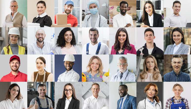 Imagem mostra montagem com diversas fotos de trabalhadores das mais diferentes profissões.