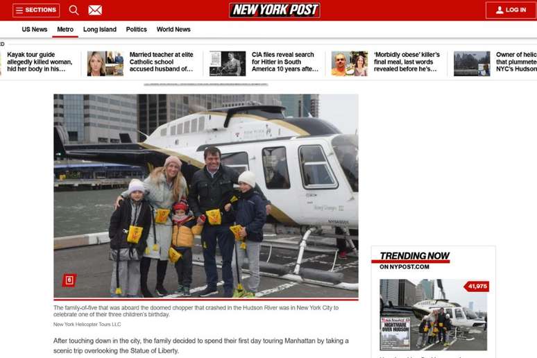 Jornal The New York Post divulgou fotos da fam&iacute;lia de espanh&oacute;is antes do acidente de helic&oacute;ptero
