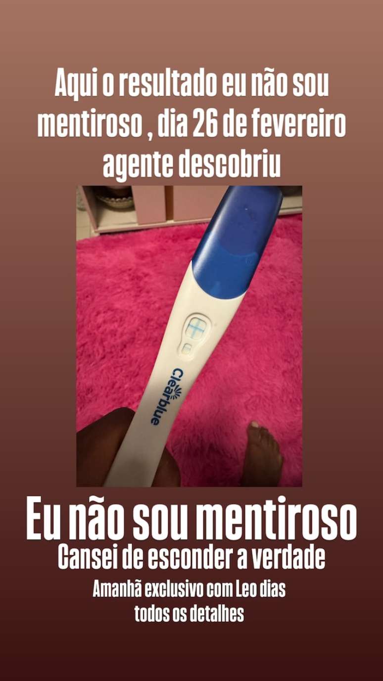 Davi Brito publica imagem do teste de gravidez de Adriana Paula. "Não sou mentiroso".