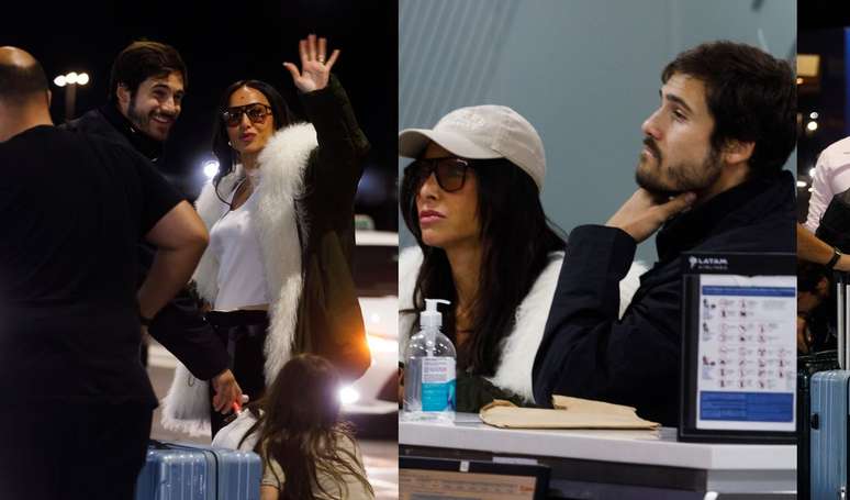 Sabrina Sato elege jaqueta bomber com plumas para viajar com Nicolas Prattes e enfrentar 4°C em novo destino do casal.