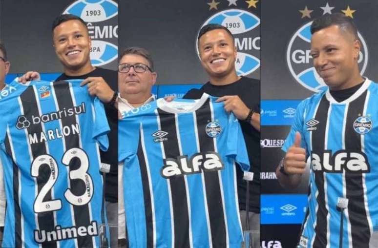 Fotos: Reprodução / Grêmio TV - Legenda: arlon foi apresentado como novo lateral-esquerdo e camisa 23 do Grêmio