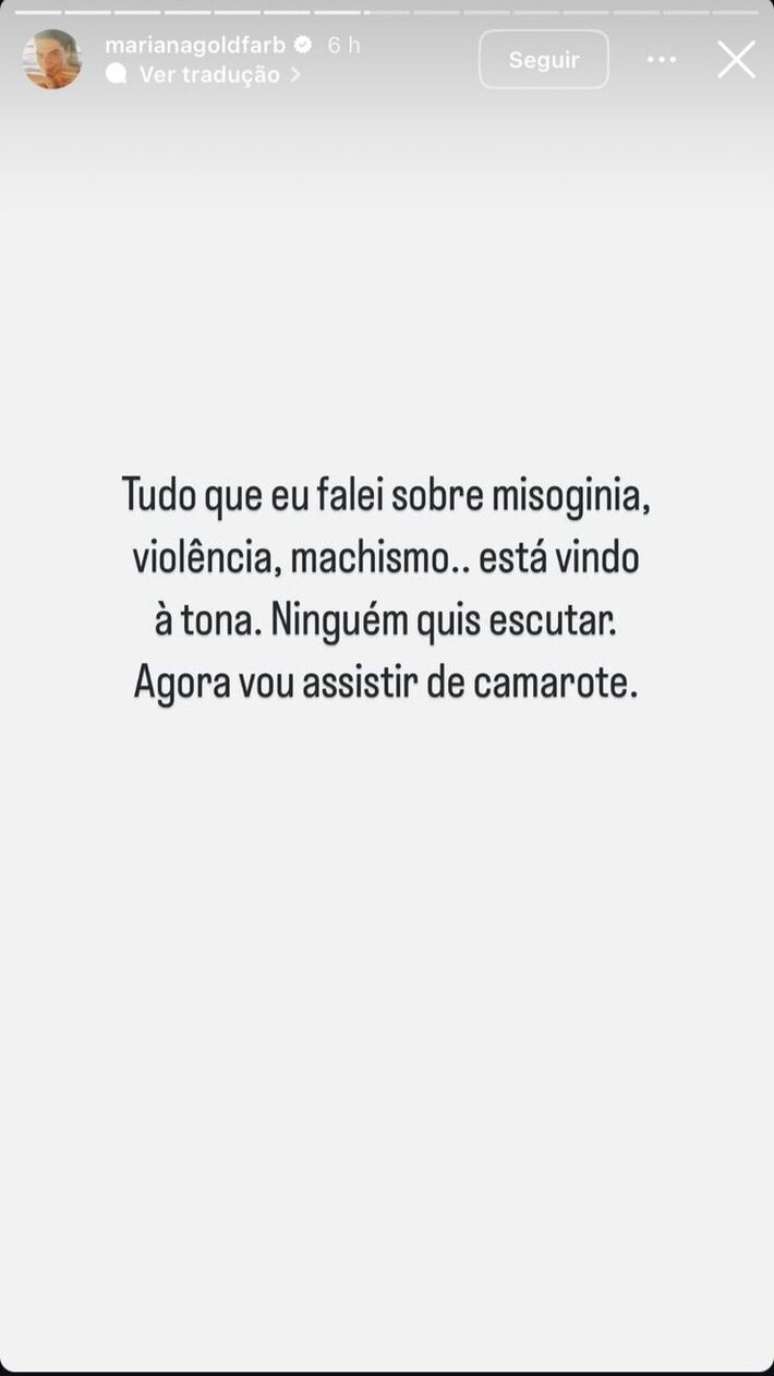 Mariana Goldfarb posta indireta no Instagram