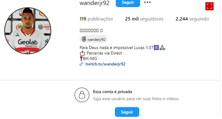 Wander J&uacute;nior privou perfil no Instagram ap&oacute;s vazamentos de conversas