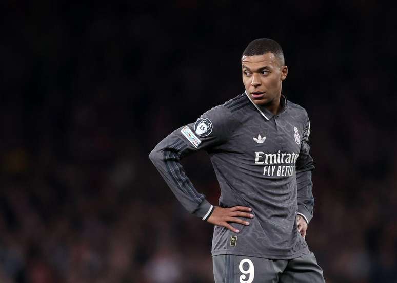 Kyllian Mbappé (Real Madrid) durante jogo contra o Arsenal, no dia 08.04.2025 