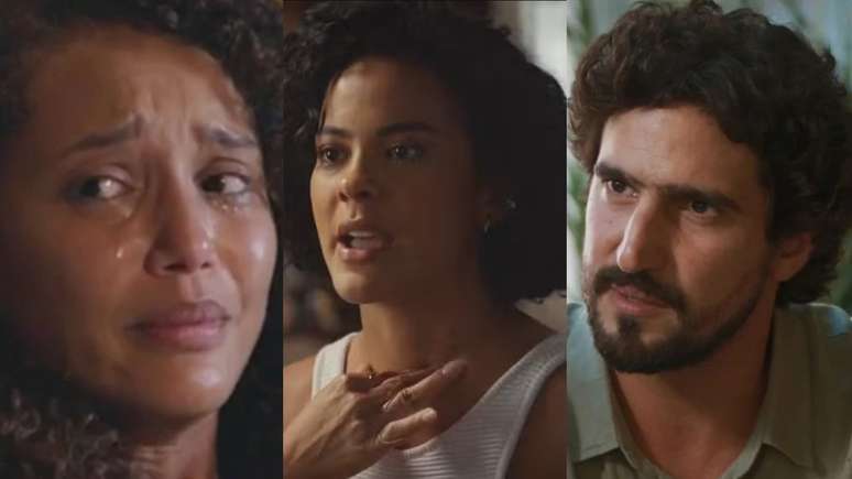 Raquel (Taís Araujo), Maria de Fátima (Bella Campos) e Ivan (Renato Góes) de Vale Tudo