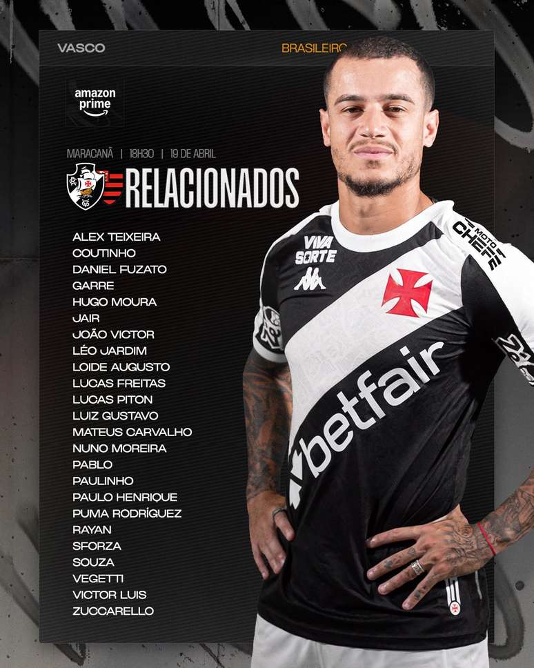 Relacionados do Vasco para enfrentar o Flamengo. 