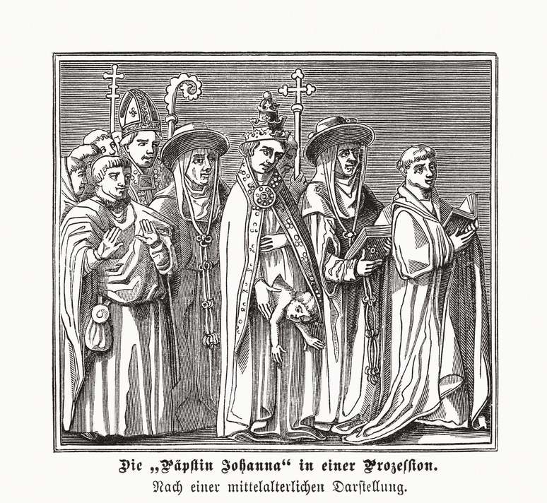 A iconografia medieval retrata o momento em que Joana dá à luz em público