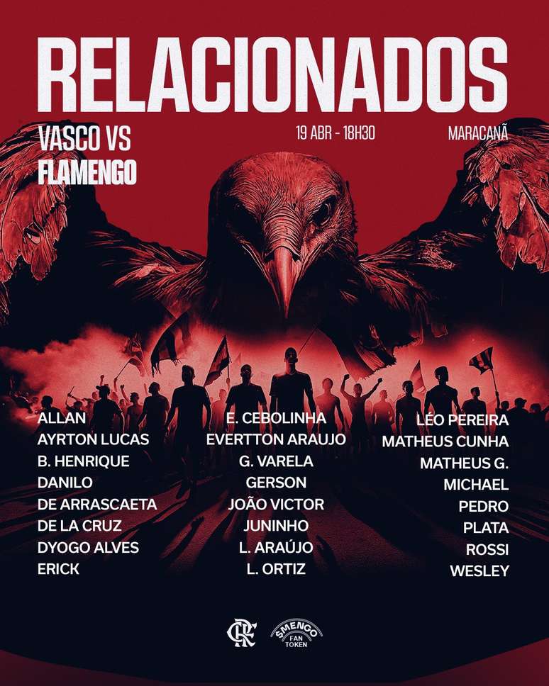 Os relacionados do Flamengo para o clássico contra o Vasco. 