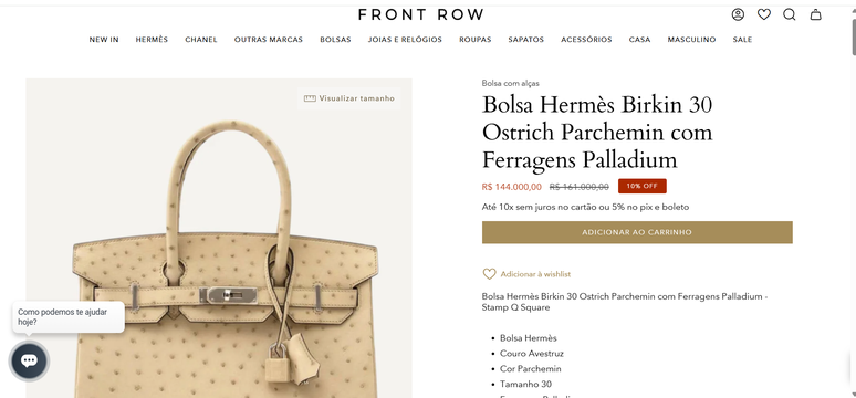 Bolsa Birkin à venda na loja Front Row 