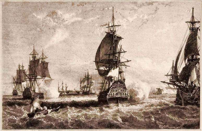 Litogravura de 1877 mostra corsários franceses invadindo a Guanabara