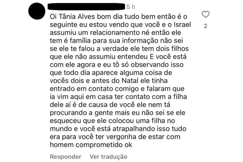 Ex de Israel comentou em post de T&acirc;nia falando sobre paternidade