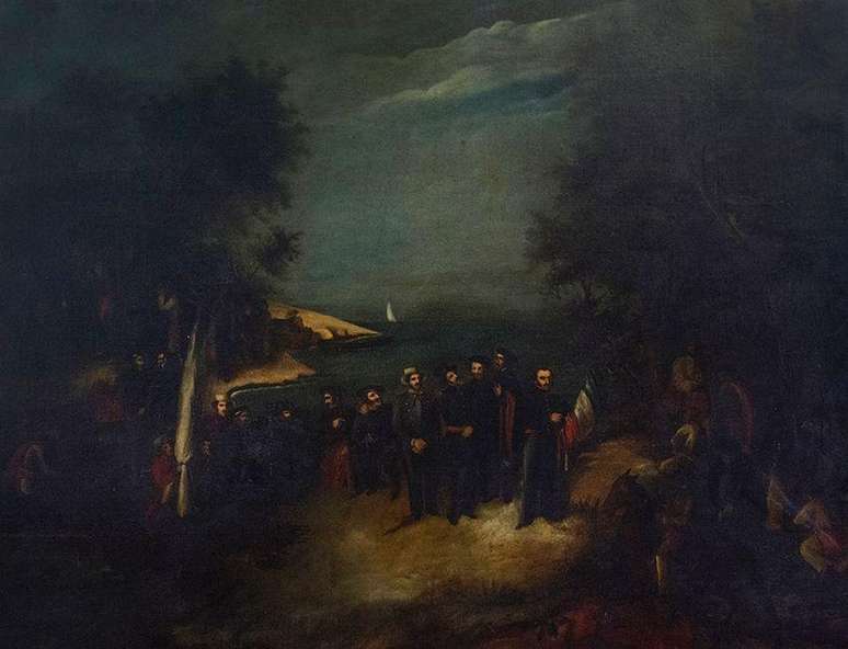Óleo sobre tela "Desembarco de los treinta y tres Orientales" (1854), da pintora uruguaia Josefa Palacios