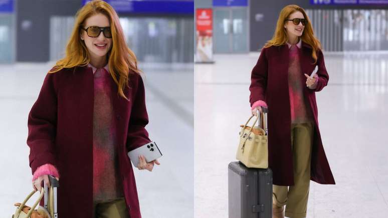 Marina Ruy Barbosa usando bolsa Birkin em aeroporto