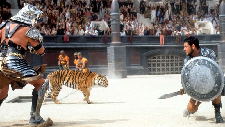 Representações fictícias de combates entre gladiadores e grandes felinos já apareceram em filmes como Gladiador, estrelado por Russell Crowe.
