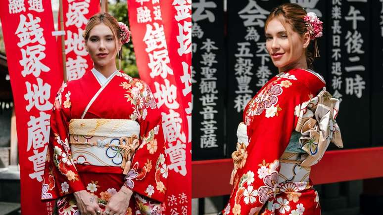 Virginia com traje tradicional do Japão
