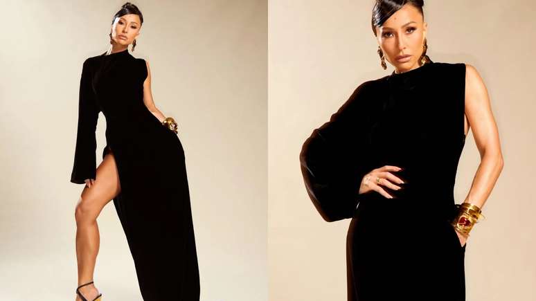 Sabrina Sato com vestido grifado de fenda