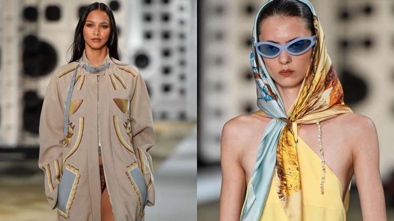 Lenços e detalhes coloridos foram pontos altos do desfile