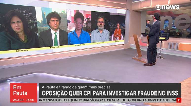 A abertura da imagem deixou Eliane Cantanh&ecirc;de 'min&uacute;scula' perto dos colegas no tel&atilde;o do 'Em Pauta'