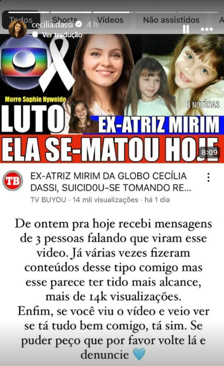 Psic&oacute;loga comaprtilhou print de um dos v&iacute;deos