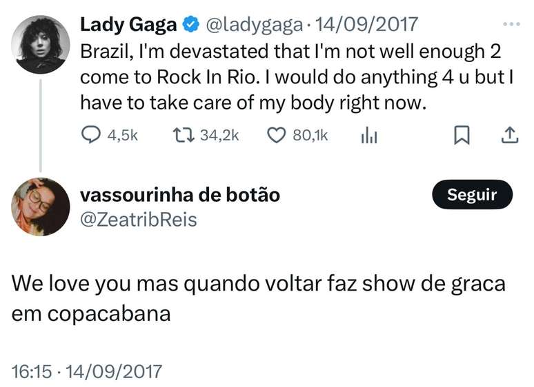 H&aacute; 8 anos, f&atilde; pediu por show gratuito de Lady Gaga em Copacabana &mdash; sonho que se realiza no pr&oacute;ximo s&aacute;bado (3) (