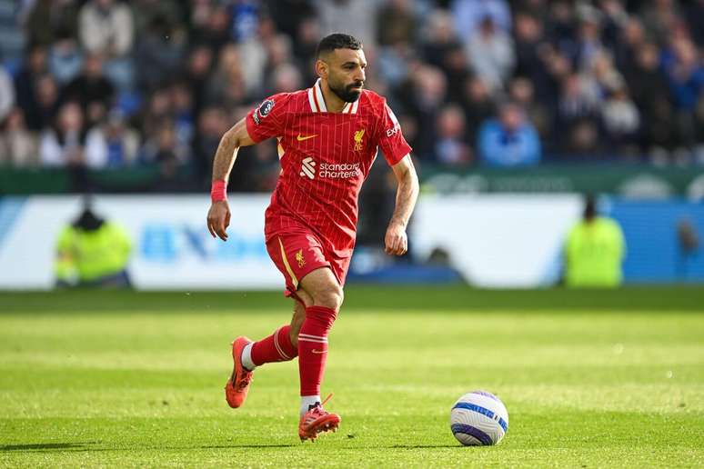Mohamed Salah (Liverpool) durante jogo contra o Leicester, no dia 20.04.2025 
